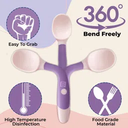 bembika Baby Silicone Training Spoon Twist Spoon, Baby Spoon and Fork Set(Purple Color). - Silicone image 4