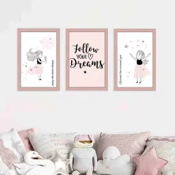 art street Pink Engineered Wood (Set of 3) Art Panels image 1