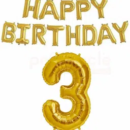 propsicle Solid 16" Inch 3 Year Golden Foil Balloon / 3 Number Foil Balloon for Birthday Party Decoration / Three No. Gold Balloon for Kids Happy Birthday - Pack of 1 Balloon image 2