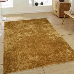 saral home Gold Shaggy Polyester 4 ft x 6 ft Machine Made Carpet image 1