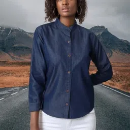 houseofcommon Women Regular Fit Solid Mandarin Collar Casual Shirt-picture-23