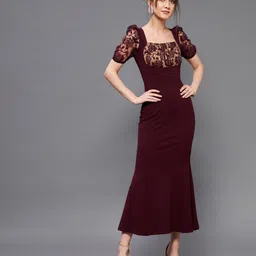 miss chase Women A-line Maroon Ankle Length Dress-picture-13