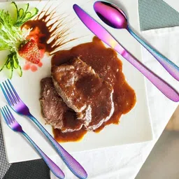 kitchease Silverware Table Spoons Set | 5-Pcs Flatware for Dinner, Party | Rainbow Stainless Steel Cutlery Set image 2