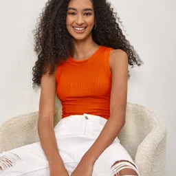 toochki Casual Sleeveless Solid Women Orange Top image 4