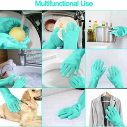 finemart Magic Silicone Dish Washing Gloves, Silicon Cleaning Gloves, Silicon Hand Gloves Wet and Dry Glove Set image 5