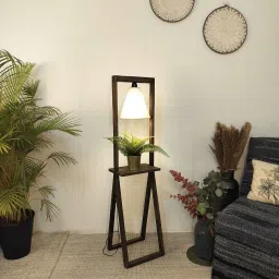 symplify Euphoria Wooden Shelf Floor Lamp with Jute Shade and Brown Base image 1