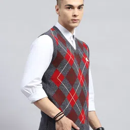 monte carlo Men Geometric Print V Neck Grey Sweater image 4