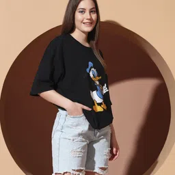 disney by dreambe Pack of 2 Women Printed Round Neck Pure Cotton Multicolor T-Shirt image 3