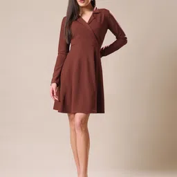 purvaja Women Fit and Flare Brown Mini/Short Dress image 1