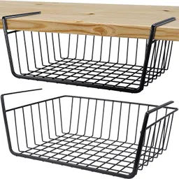 mandu Cup Kitchen Rack (2 Pack) 10 inch Black Under Shelf Basket, Hanging Storage Baskets Under Cabinet Iron-picture-15