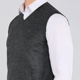 peter england Men Solid V Neck Black Sweater image 5