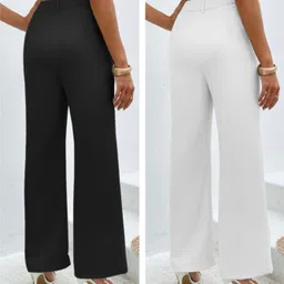 green-shade Pack of 2 Women Regular Fit Multicolor Lycra Blend Trousers image 2