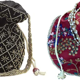 athizay Women Black, Maroon, Gold Potli-picture-12