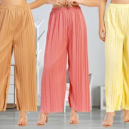 irha Pack of 3 Women Regular Fit Multicolor Viscose Rayon Trousers image 1