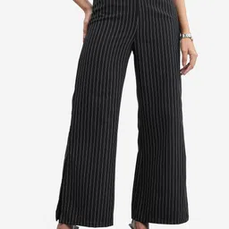 tokyo talkies Women Regular Fit Black Cotton Blend Trousers-picture-31