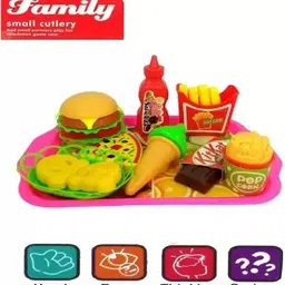 primefair Pretend Fast Food Kitchen Play Set Plastic Burger Pizza Ice Cream Pop Corn Set image 3