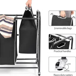 indian decor 79106 Heavy Duty Casters, Laundry Organizer Cart for Clothes Storage Silver Towel Holder image 2