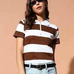 the dry state Women Printed Round Neck Pure Cotton White, Brown T-Shirt-picture-27
