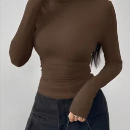 perfette wollo Casual Regular Sleeves Self Design Women Brown Top-picture-24