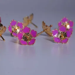 mahita collections Pure Silver Pink Enamel Flowers 18G (Pack Of 10) Decorative Showpiece - 2.54 cm image 2