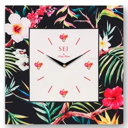 sej by nisha gupta Maroon Mdf Framed Analog Wall Clock With 2 Wooden Panel image 4