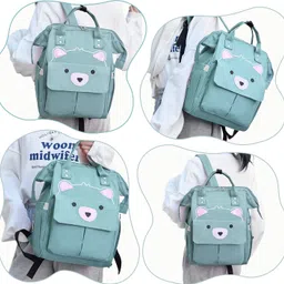 bembika Diaper Bags for Mom and Dad Multi-Function Waterproof and Large,Bear berry Green Backpack image 5