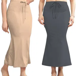Veehaus 2-shaper_Cream_Grey_saree skirt petticoat Lycra Blend Petticoat image 1
