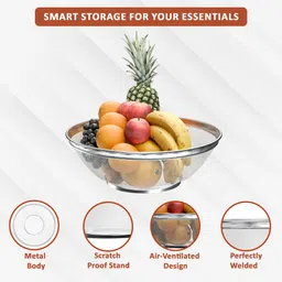 heart home Strainer Stainless Steel Fruit Basket for Dining Table | HW11 - Silver Stainless Steel Fruit & Vegetable Basket image 5