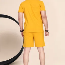 divra clothing Men Top & Shorts Set Yellow Solid image 3