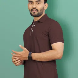 vebnor Men Solid Polo Neck Polyester Brown T-Shirt image 5