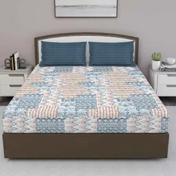 Blue Abstract 180 TC Cotton Queen Sized Bed Sheets with 2 Pillow Covers by GM Fabrics image 2
