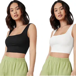 mixfit Pack of 2 Casual Off Shoulder Sleeve Solid Women White, Black Top-picture-20
