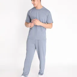 chkokko Men Top & Pyjama Set Grey Solid image 3