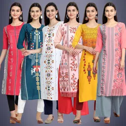 ethnicbasket Pack of 6 Women Printed Crepe Straight Kurta-picture-11