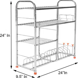 zobby Utensil Kitchen Rack 4 Shelf Dish Rack | Modular Kitchen Utensils Rack | 24 L x24 H inch Storage Basket | Utensil Kitchen Rack Steel image 5
