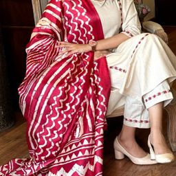 trahimam Women Khadi Cotton Kurti Pant Dupatta Set-picture-38