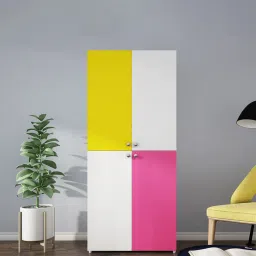 woodbuzz Petals 2 Door Wardrobe in Frosty White & Pink Yellow Finish image 1