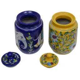 folkstorys Maximus Multicolor Blue Pottery (Set Of 2) Storage Jar image 3