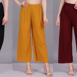 kwsh Pack of 3 Women Regular Fit Multicolor Polycotton Trousers-picture-17