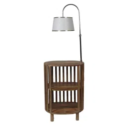 sapphire Modern White Iron Shade Shelf Floor Lamp With Wood Base image 4