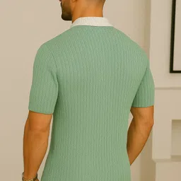 try this Men Checkered Zip Neck Cotton Blend Multicolor, Light Green T-Shirt image 2