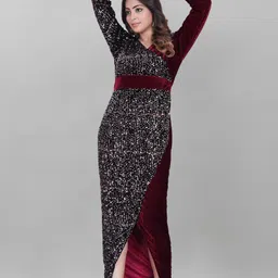 riaash Women Bodycon Maroon, Black Maxi/Full Length Dress image 5