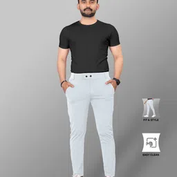 combraided Men Slim Fit Grey Lycra Blend Trousers image 5