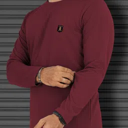 vebnor Men Solid Round Neck Polyester Maroon T-Shirt image 4