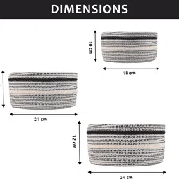 heart home Cotton (Set of 3) Aesthetic Foldable Rope Basket for Storage | GM-29-GRY | Grey + White Storage Basket image 3