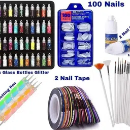 crazzyshopperz Nail Art 48 Pcs Glass Bottle 3D Nail Art Set brush dot pen 2tape-picture-44