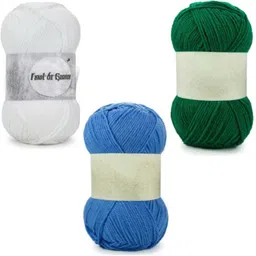 waaome White, Sky Blue & Green Wool 300 Gram 100×3 Hand Knitting Craft Soft Yarn(WA205)-picture-10