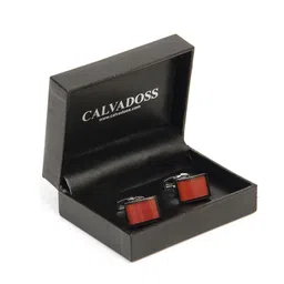 Calvadoss Silver-Toned & Maroon Cufflink image 5