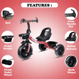 stepupp grow BABY TRICYCLE FOR KIDS WITH FRONT AND BACK BASKET RED COLOUR KIDS TRICYCLE RECOMMENDED TRICYCLE FOR BABY GIRL OR TRICYCLE FOR BABY BOY OR TRICYCLE FOR TODDLER GIRL OR TRICYCLE FOR TODDLER BOY RECOMMENDED FOR TODDLER 1,2,3,4,5 YEAR CHILDREN TRICYCLE FOR KIDS STP G RED FRONT AND BACK BASKET-02 Tricycle image 2