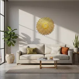 sankalp 8X8 Inch Golden Om Round Decorative Wall Art Mdf Wooden For Temple, Living Room image 2